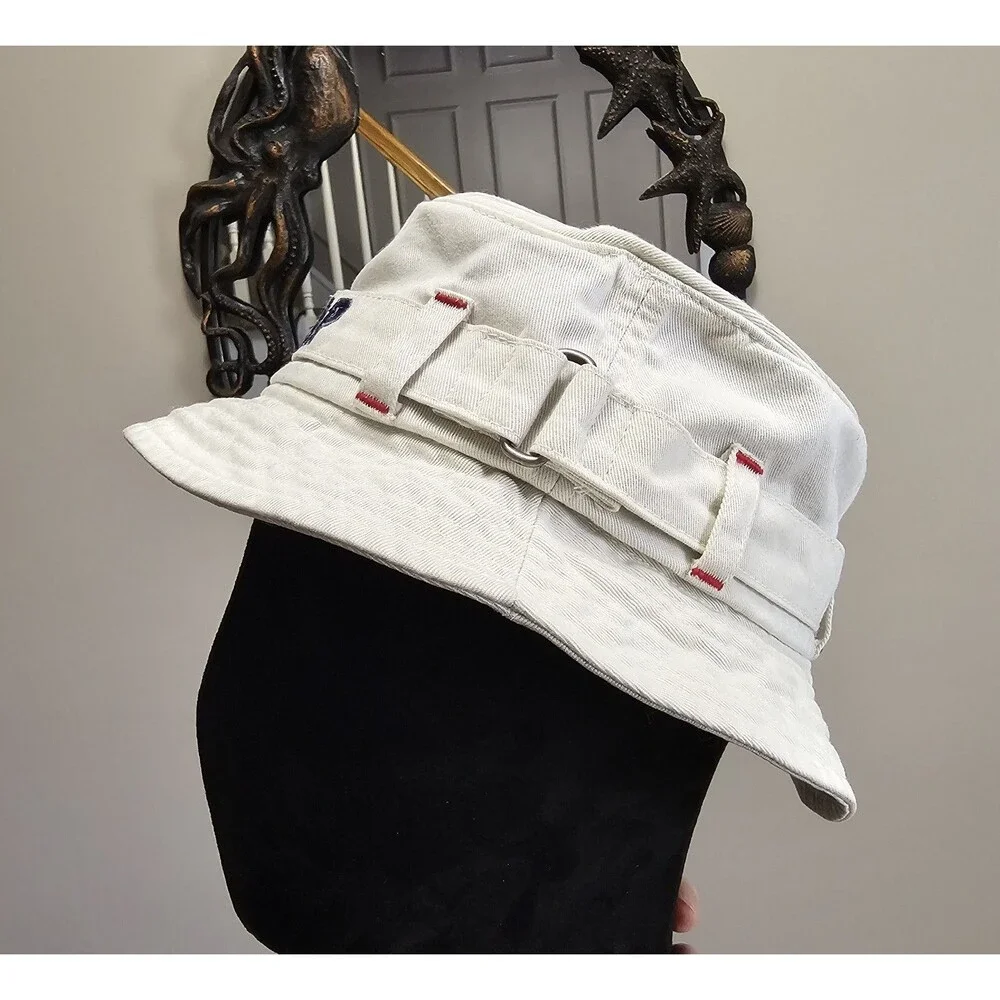 Vintage 2000 GAP Beige Bucket Hat Embroidered Logo Cotton Youth M Y2K Utility